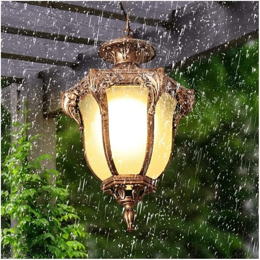 Chandelier Outdoor Aluminum Hanging Lantern, Waterproof Glass Chandelier, Corridor Courtyard Decoration Ceiling Aisle Villa Garden Pavilion Grape Light/Black/18.5 * 31.5cm