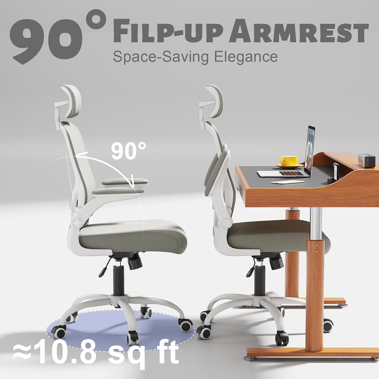 Ergonomic Chair for Office- Study Chair,300lb Gaming Chair, Mesh Comfortable High Back Chair, Headrest, Lumbar Support, Armrest, Comfy Seat for Man Woman(White-Grey6076)