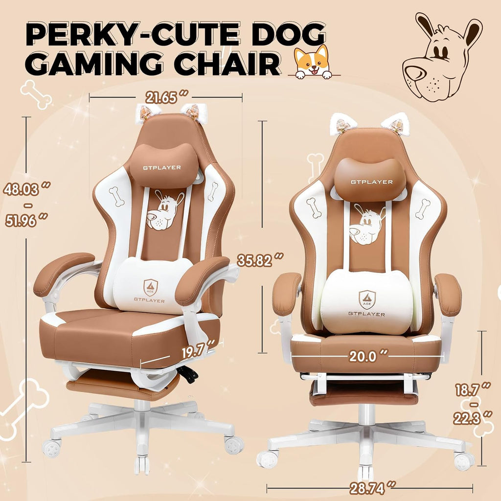 GTPOFFICE Cute Gaming Chair with Cat Ears, Ergonomic Computer Chair with Footrest Cat Paw Lumbar Support Comfortable Reclining Game Chair Desk Chair for Adult Teens, Soft Fabric, Brown