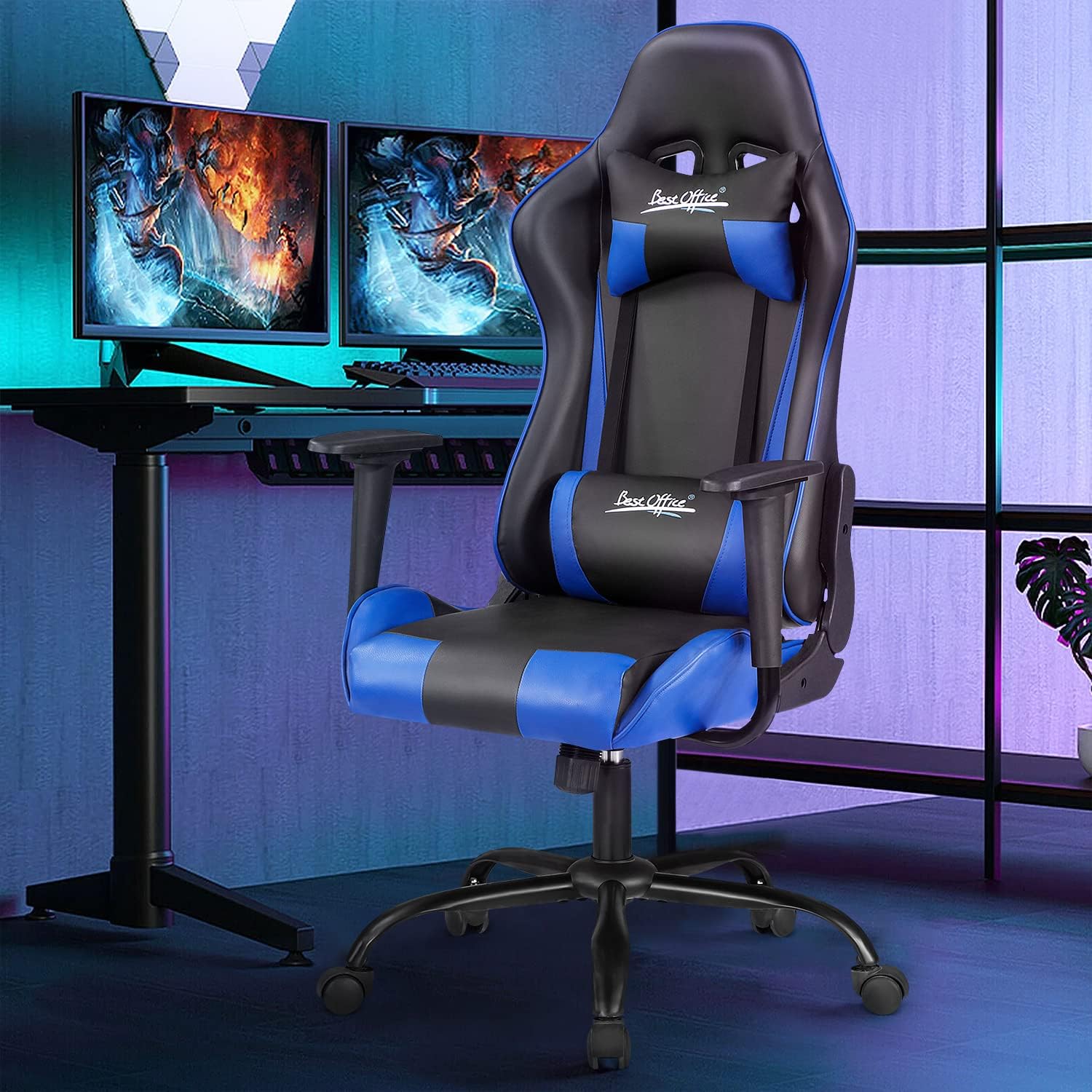 Gaming Chair Office Chair Desk Chair with Lumbar Support Headrest Armrest Task Rolling Swivel Ergonomic E-Sports Adjustable PC Gamer Chair Blue
