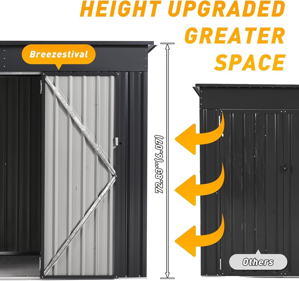 8'x4' Outdoor Storage Shed with Triple Door Lean to Metal Sheds Weatherproof UtilityGalvanized Steel Sheds, Dual Lock Shed with Sloped Roof for Mower, Bike,Generator, Garden Tools (Black)