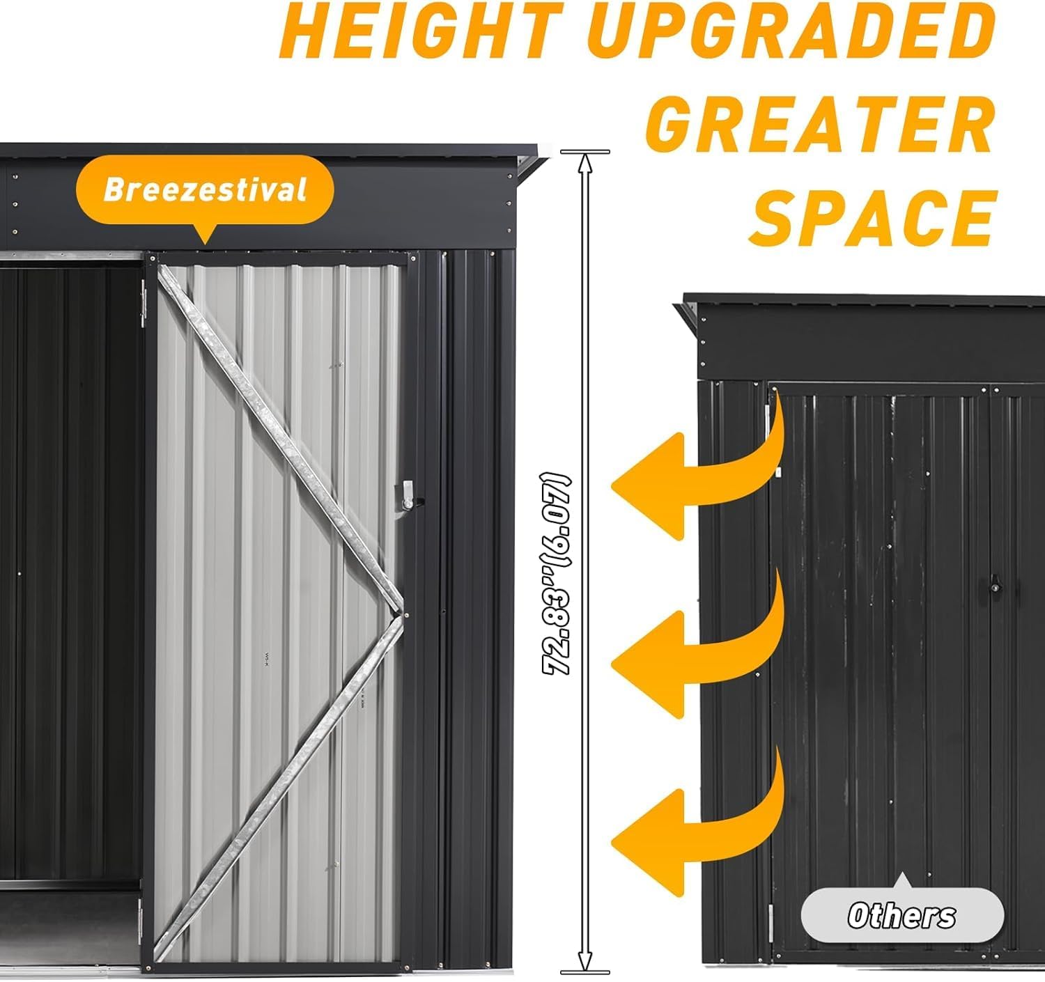 8'x4' Outdoor Storage Shed with Triple Door Lean to Metal Sheds Weatherproof UtilityGalvanized Steel Sheds, Dual Lock Shed with Sloped Roof for Mower, Bike,Generator, Garden Tools (Black)