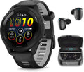 Garmin Forerunner 265 Music GPS Running 46 mm Smartwatch, Black with AMOLED 1.3 in Touchscreen Display Black Earbuds Bundle, Black +Blk EarBuds