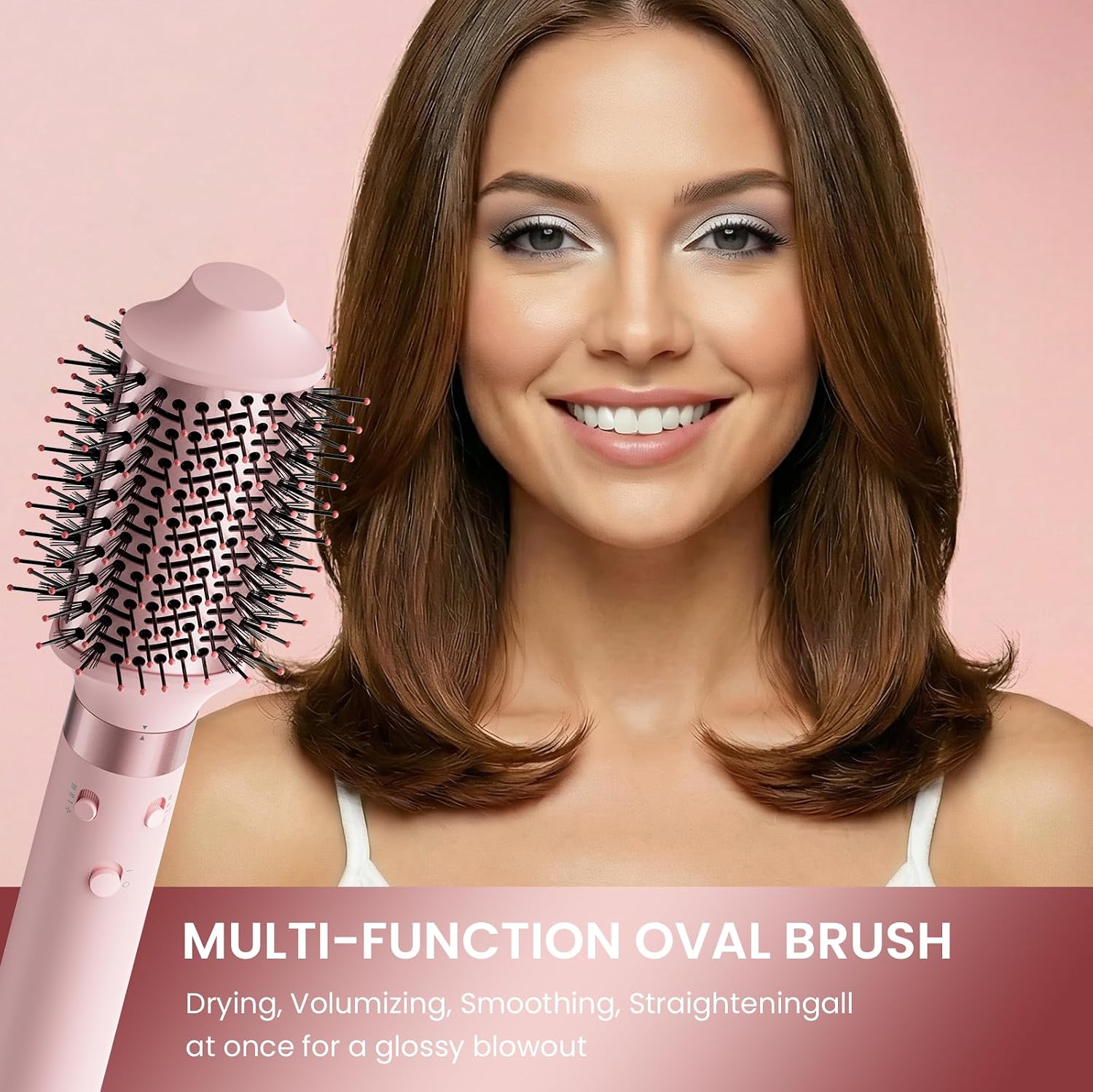MESCOMB Dual Voltage Hair Dryer Brush - 5 in 1 Hot Air Styler Wrap with Auto Wrap Curlers, Fast Drying, Straightening & Volumizing, 100V–240V Global Travel with Storage Bag-Peach Pink