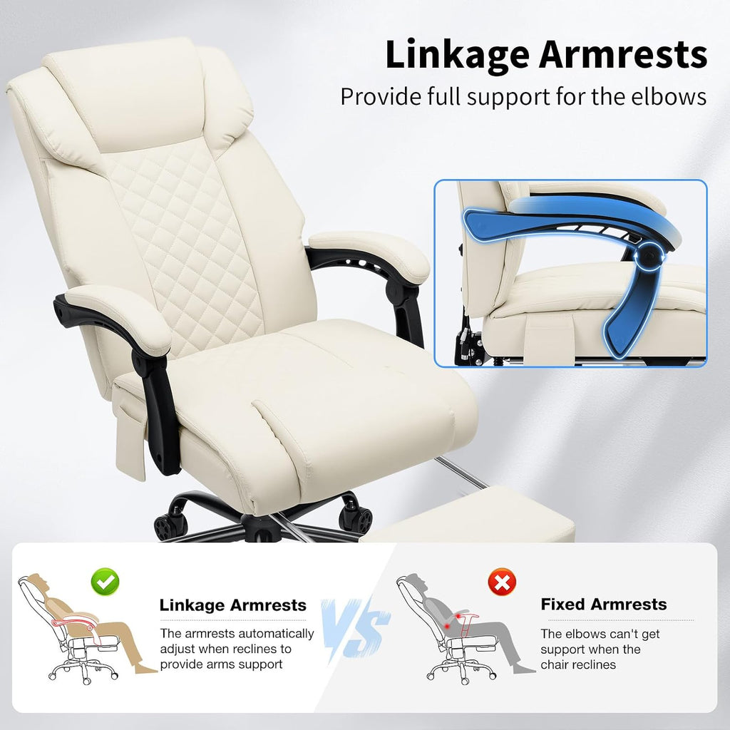 HOFFREE 7 Points Vibration Massage Office Chair with Heat Ergonomic Executive Office Chair with Footrest Reclining Home Office Desk Chairs Beige