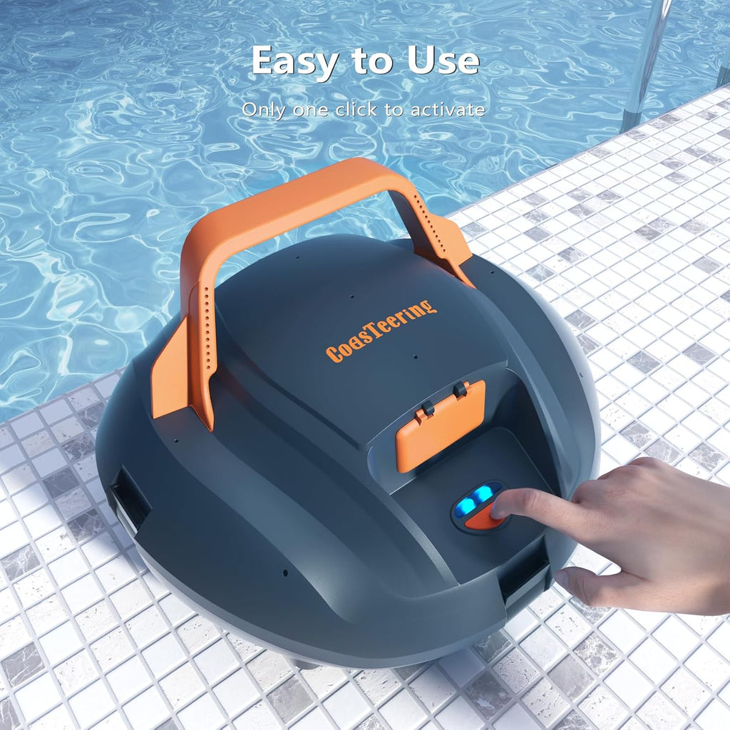 Planet Robotic Pool Cleaner, Cordless Pool Vacuum Robot with 100 Mins Runtime, Fast Charging, Powerful Suction, Self-Parking, Ideal for Above Ground Pools, Blue Grey
