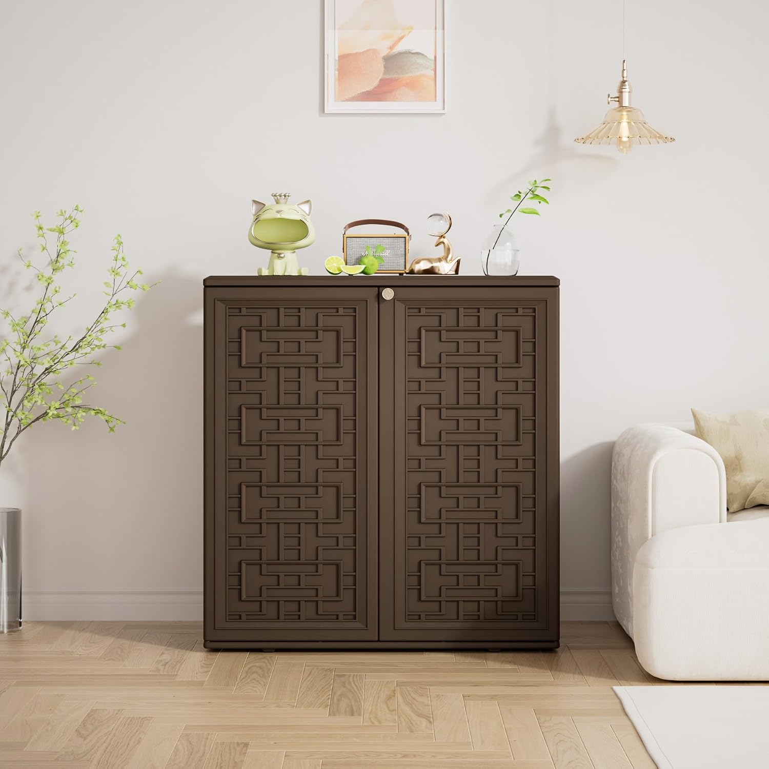 Mrosaa Storage Box Outdoor Caninet,Resin Indoor Storage Box Waterproof Outdoor Storage Cabinets for Patio/Garden/Backyard, Size 34.3''L*15''W*36.2''H(Brown)