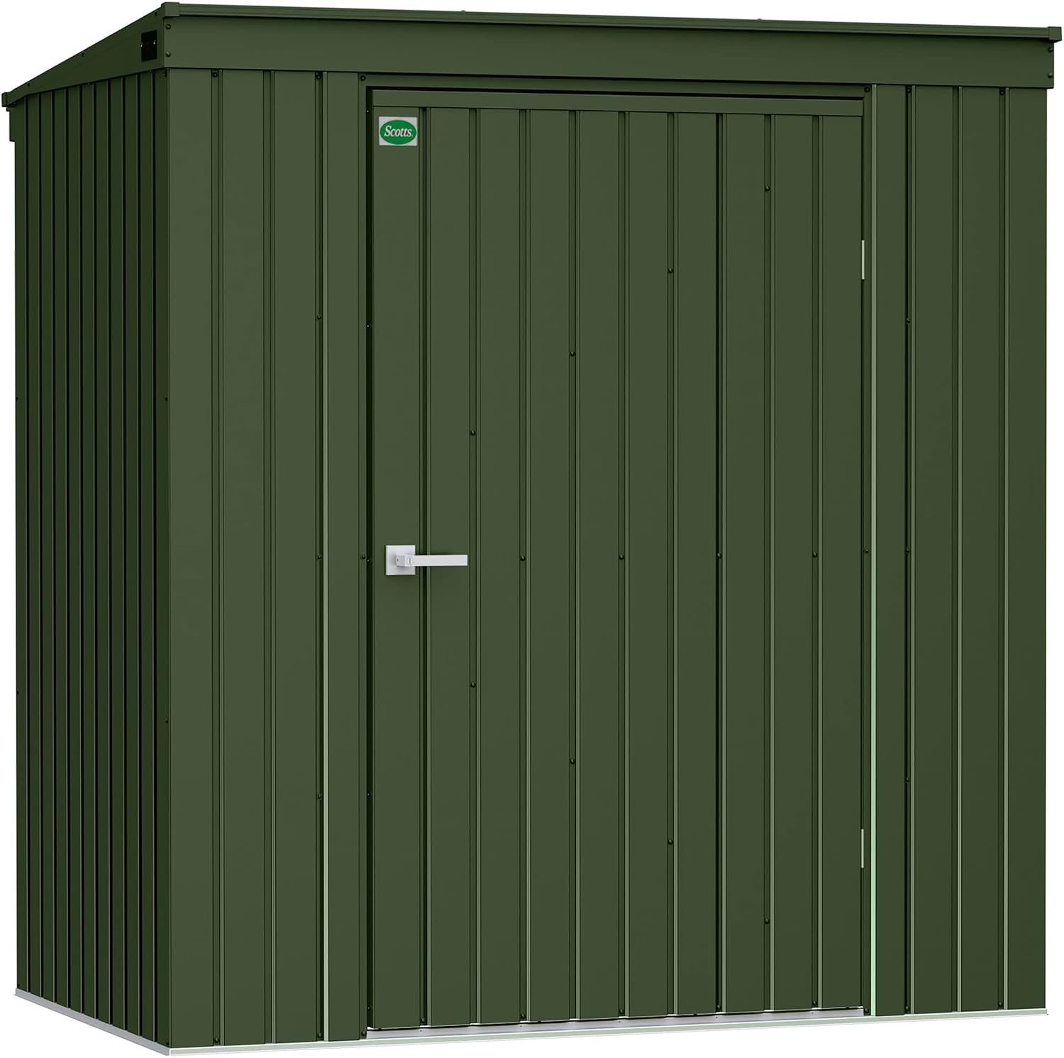 Scotts 6' x 4' Garden Storage Shed Outdoor Lockable Water-Resistant Steel Building with Tool Hanger and Pent Roof, Green