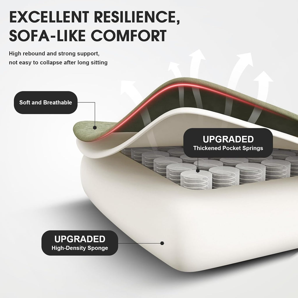 Gaming Chair, Fabric Computer Office Chair with Massage, Ergonomic Chair with Footrest Lumbar Support, Pocket Spring Widened Cushion Metal Legs 350LBS Dark Green
