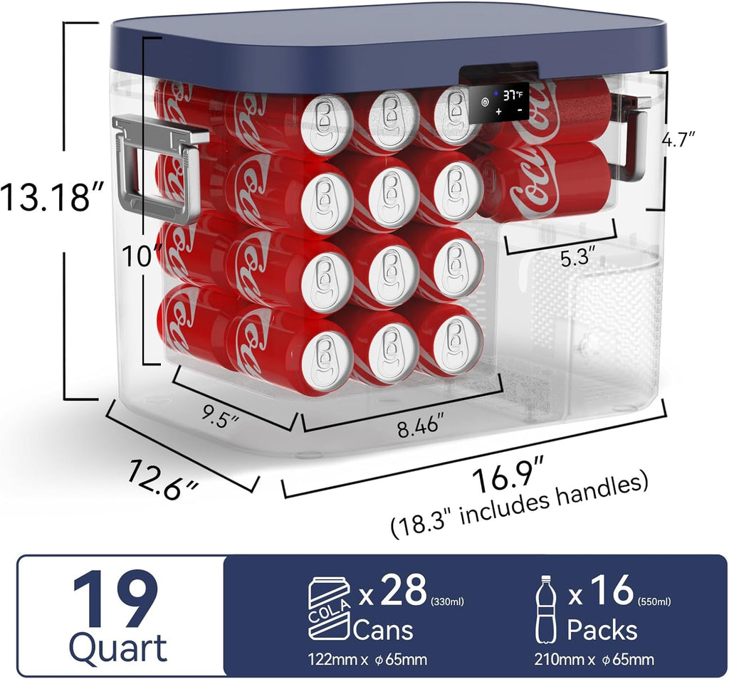 Megiu Car Refrigerator, Portable Car Fridge 12V Refrigerator 19 Quart (18 Liter) Freezer Compressor Cooler 12V/24V DC 110～240 V AC for Outdoor, Camping, Travel, Home Use -0.4℉~+59℉ (Blue)
