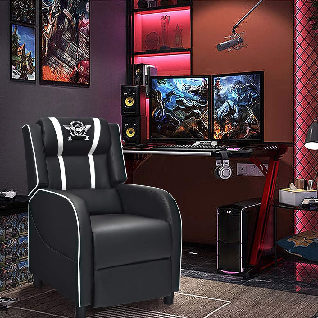 GORELAX Modern Massage Gaming Recliner Chair, PU Leather Home Theater Recliner Chairs w/Footrest and Massage, Racing Style Sofa Chair for Living Bedroom Gaming Room