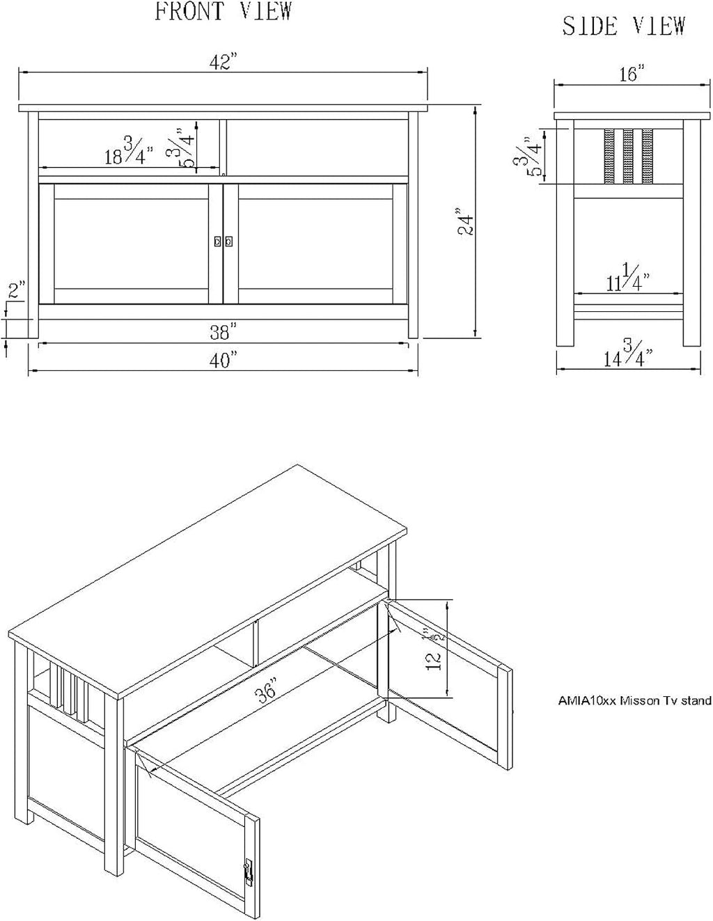 Alaterre Furniture Mission TV Stand with Open Shelves and 2 Cabinet Doors – Classic 42' Wood Media Console for TV, Gaming Consoles & Video Equipment in Living Room or Bedroom (Cherry)