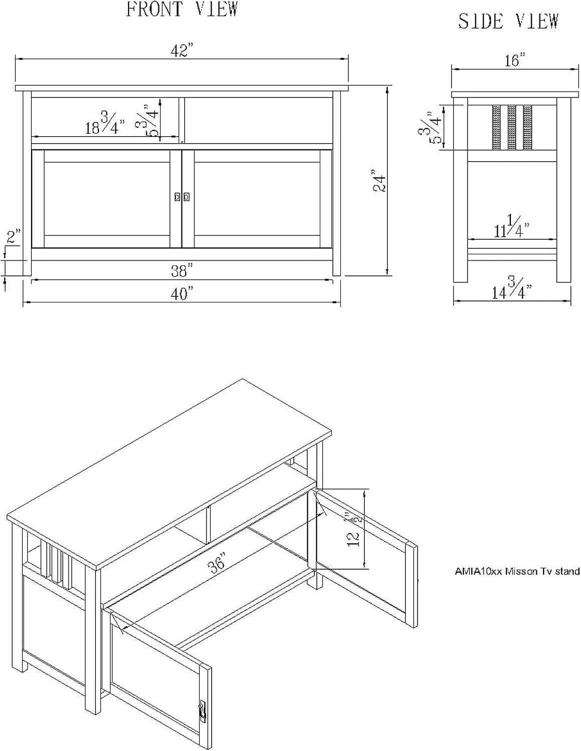 Alaterre Furniture Mission TV Stand with Open Shelves and 2 Cabinet Doors – Classic 42' Wood Media Console for TV, Gaming Consoles & Video Equipment in Living Room or Bedroom (Cherry)