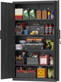 GREATMEET Metal Garage Storage Cabinets, 71' Tall Locking Cabinets with Doors and Shelves, Utility Cabinet with Lock for Garage, Home, Black