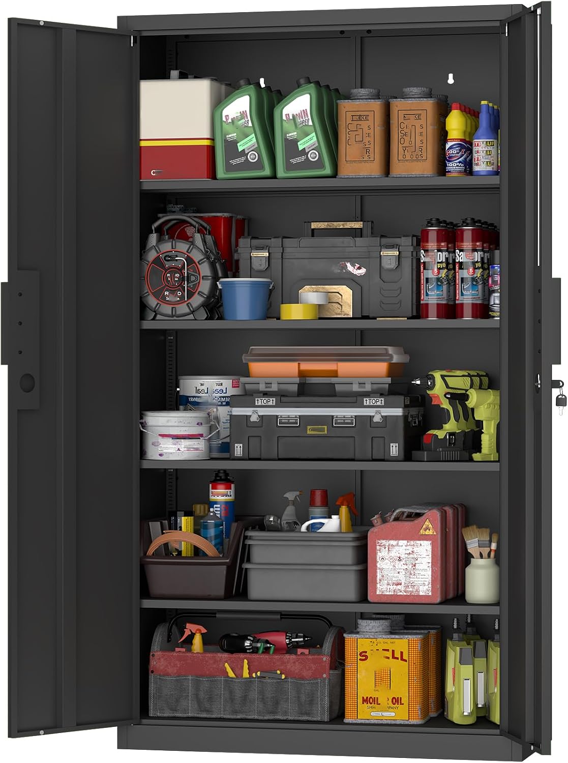 GREATMEET Metal Garage Storage Cabinets, 71' Tall Locking Cabinets with Doors and Shelves, Utility Cabinet with Lock for Garage, Home, Black