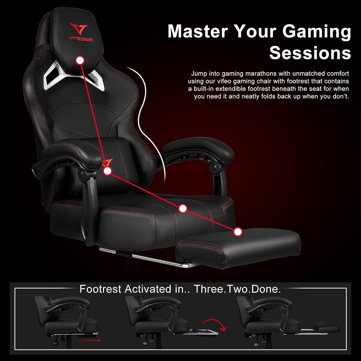 VITESSE Big and Tall Gaming Chair 400lb Weight Capacity with Footrest, Ergonomic Video Game Chair for Adults with Oversized Headrest and Lumbar Pillow, Computer Chair Gaming for Office