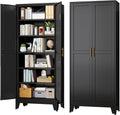 Black Metal Storage Cabinet,75' Steel Cabinets for Home Office, Kitchen Pantry Storage Cabinet with Doors and 5 Adjustable Shelves, Tool Cabinets, for Office, Home, Garage, School