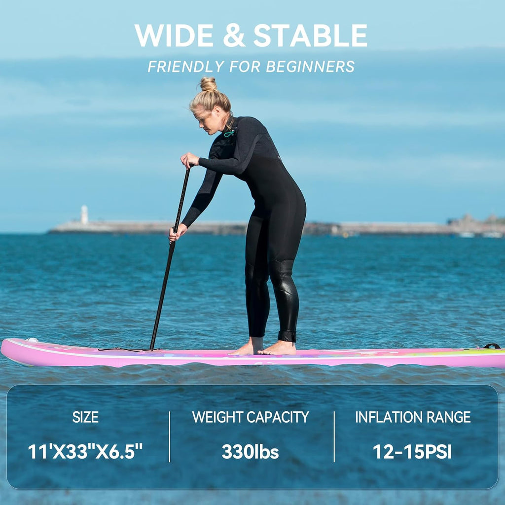 YUSING 11' Inflatable Stand Up Paddle Board with Kayak Seat, Non-Slip Deck SUP Paddle Board with Premium Kayak and SUP Accessories & Backpack, Portable Standing Boat for Youth & Adult