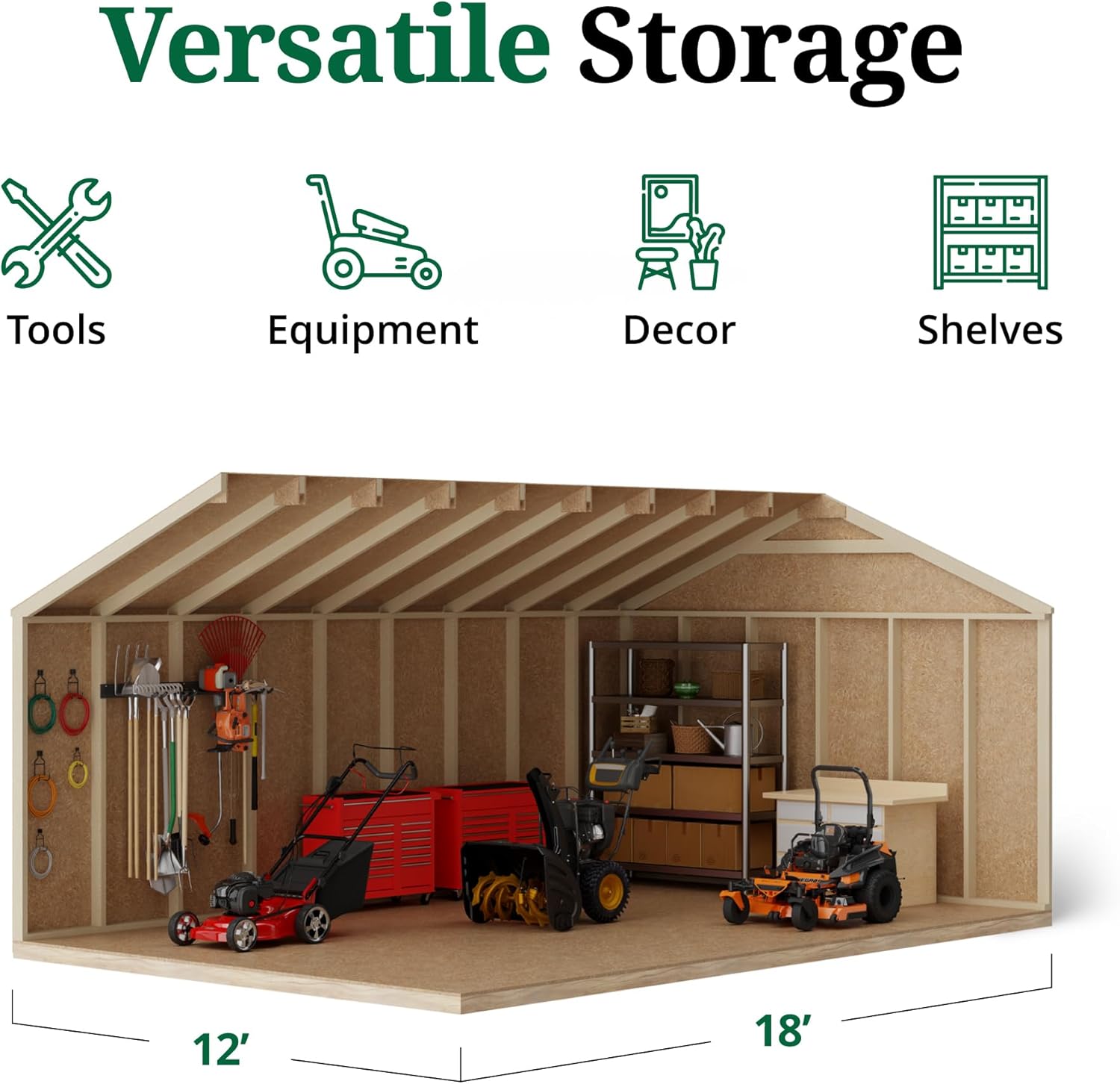 Little Cottage Co. 12x18 Value Workshop Shed with Operable Windows, Outdoor Wood Storage Do-It-Yourself Precut Kit