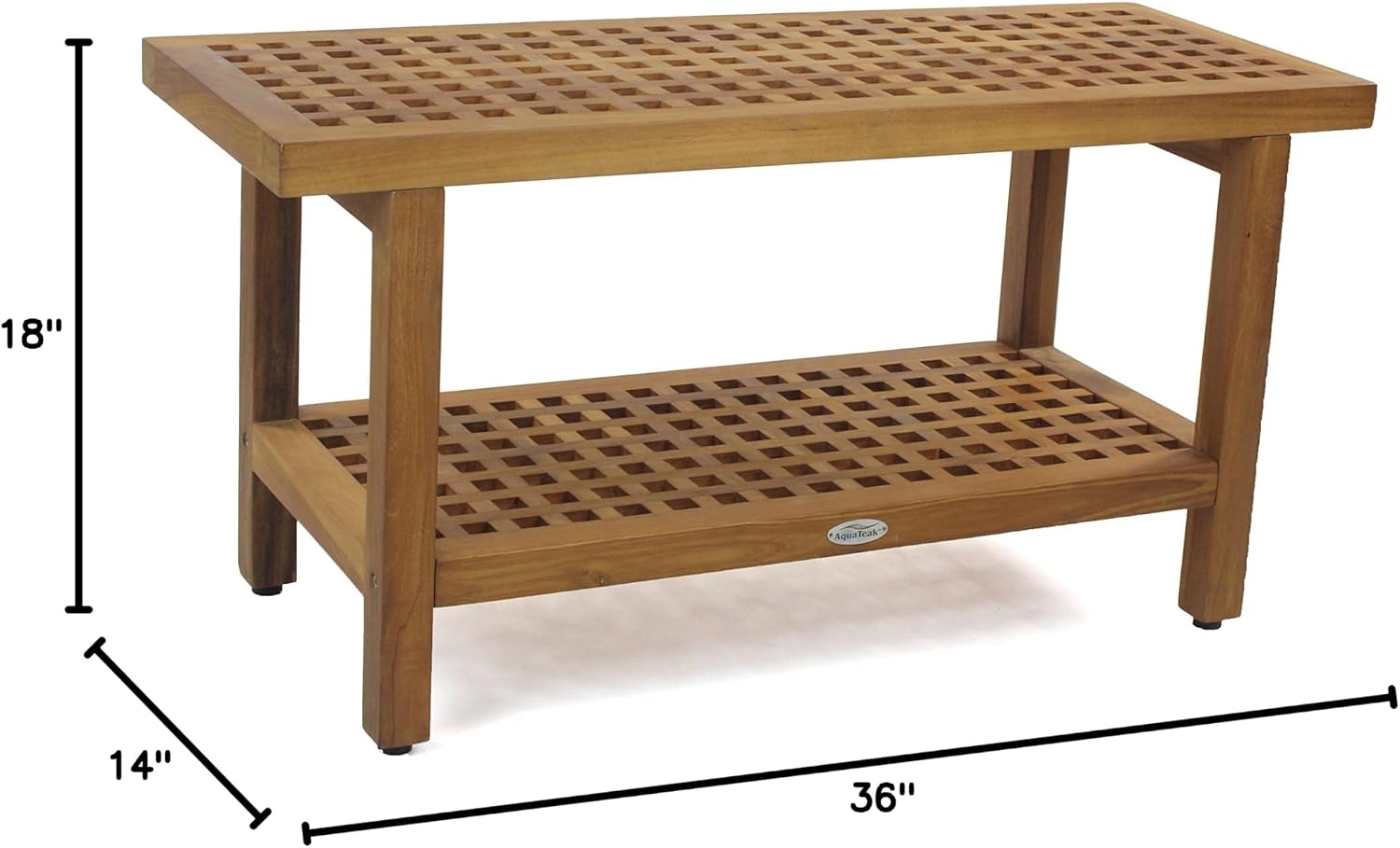 AquaTeak The Original 36' Grate Teak Shower Bench with Shelf Premium Teak Oil