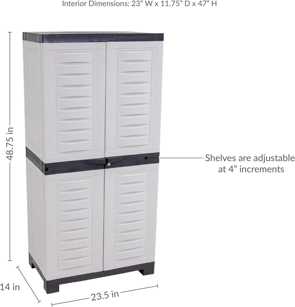 Sunnydaze 48' H Resin Garage Storage Cabinet - Garage Cabinet with Lockable Doors and Adjustable Shelves - Freestanding Utility Storage for Laundry Room, Office, Basement - Gray/Charcoal Trim