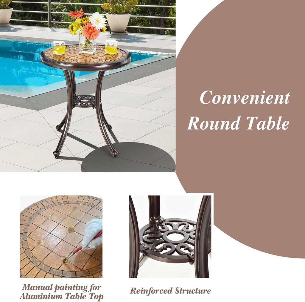 HAPPYGRILL 3-Piece Patio Bistro Set, All-Weather Cast Aluminum Table and Chairs, Outdoor Patio Table and Chairs Furniture for Porch Garden Poolside Backyard
