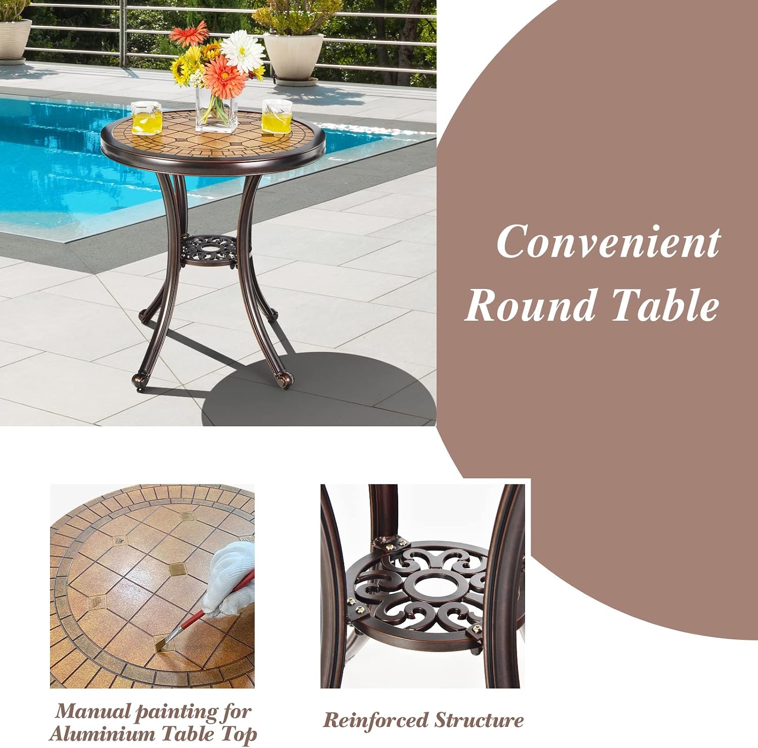 HAPPYGRILL 3-Piece Patio Bistro Set, All-Weather Cast Aluminum Table and Chairs, Outdoor Patio Table and Chairs Furniture for Porch Garden Poolside Backyard