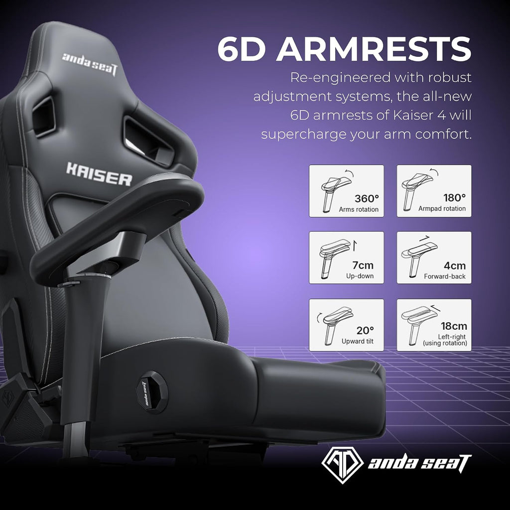 Anda Seat Kaiser 4 XL Gaming Chairs for Adults - Ergonomic Black PVC Leather Gaming Chair with 6D Armrest, Comfortable Office Seat with Lumbar Support, Heavy Duty Wide Gamer Seat