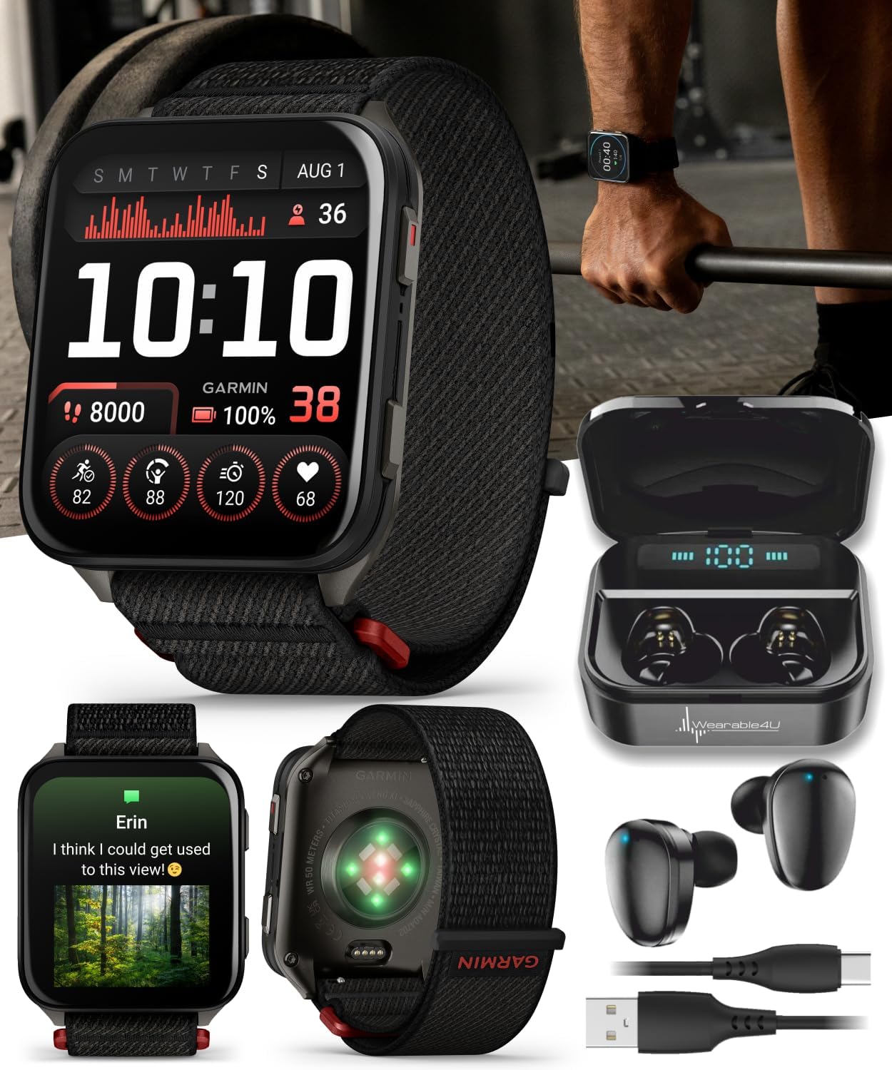 Garmin Venu X1 Thin and Lightweight GPS Smartwatch, AMOLED Display, Black with Slate Titanium Comfort Fit Nylon Band Black Earbuds Bundle