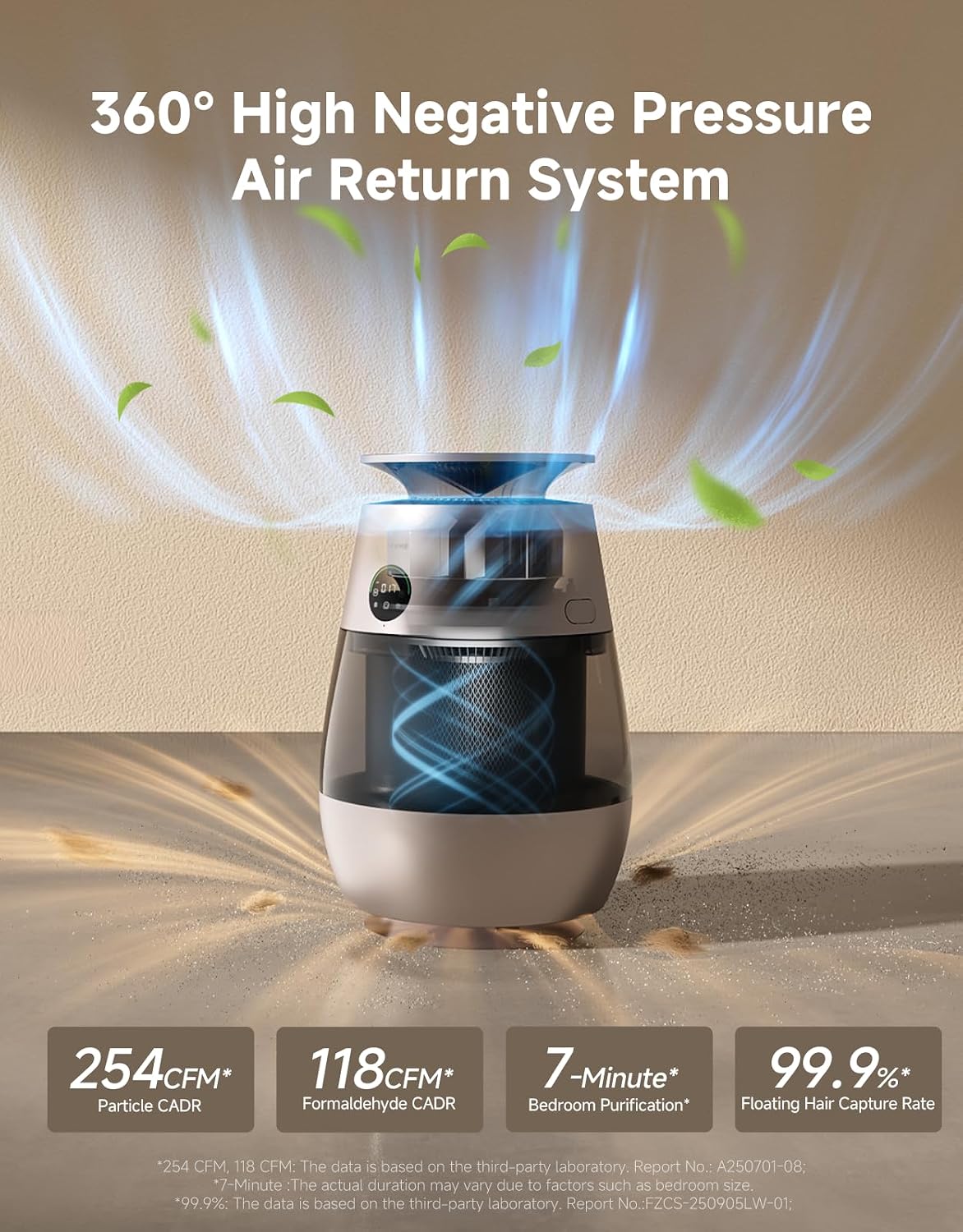 Dreame Pet Air Purifier AP10, Suck Up Floating Cat Dog Hair Dander, NeverChange 5.4-Year Filters for Odor Purification, 1346 ft² for Home Large Room, Pet-Friendly Design, APP & Voice Control, Gold