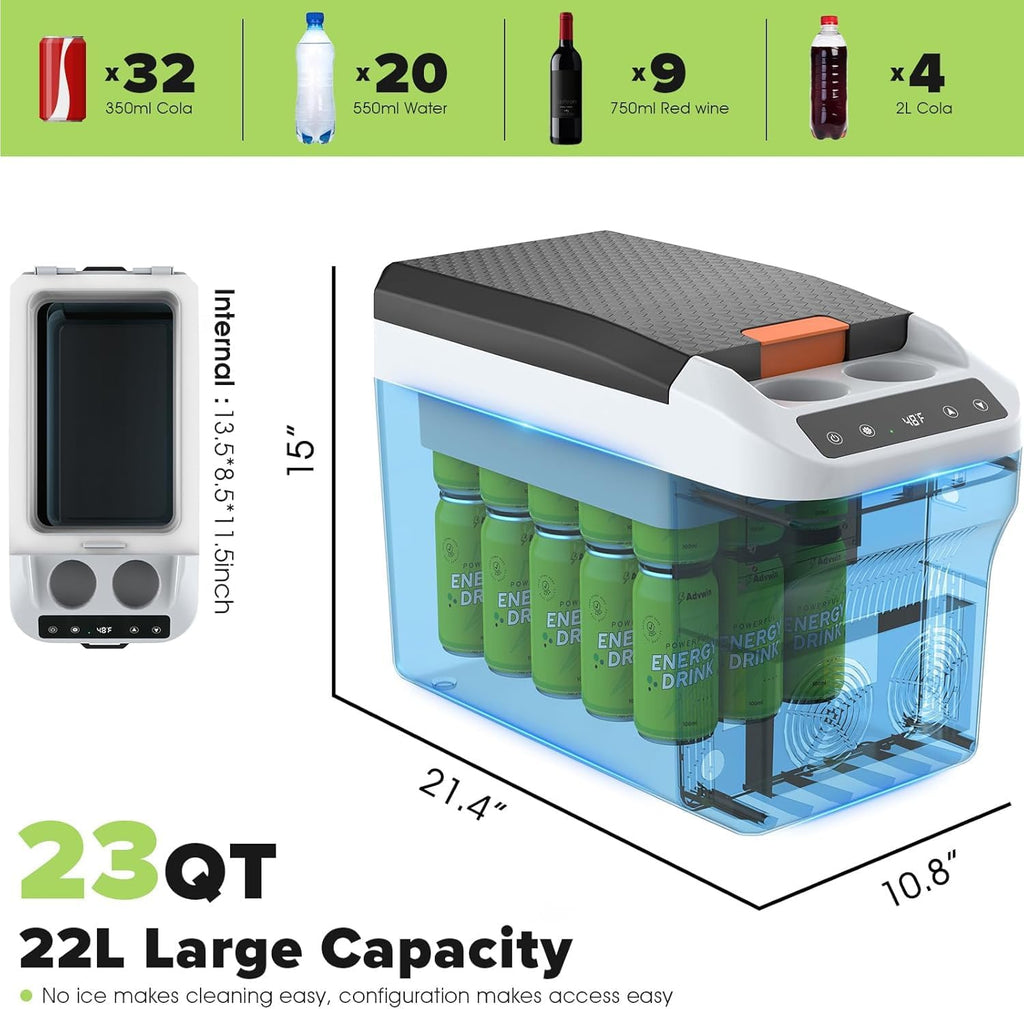 advwin 12 Volt Car Refrigerator Electric Cooler/Warmer, Plug In Car Cooler with 110V AC Home Power Cord & 12V Car Adapter, Portable Refrigerator for Camping, Travel, RV (22L, Dark Grey)