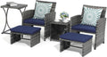 OC Orange-Casual 6 Piece Patio Furniture Conversation Set with Ottoman, Outdoor Grey Wicker Chair and Table Set, Balcony Furniture for Apartments, Navy Blue
