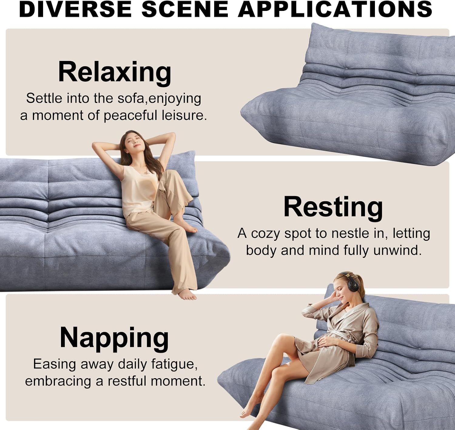 Full Foam Loveseat Sofa,Adults Bean Bag Chairs Floor Couch with Soft Waterproof Fabric,Armless Fireside Lounge Chair for Living Room,Apartment and Office (Grey)