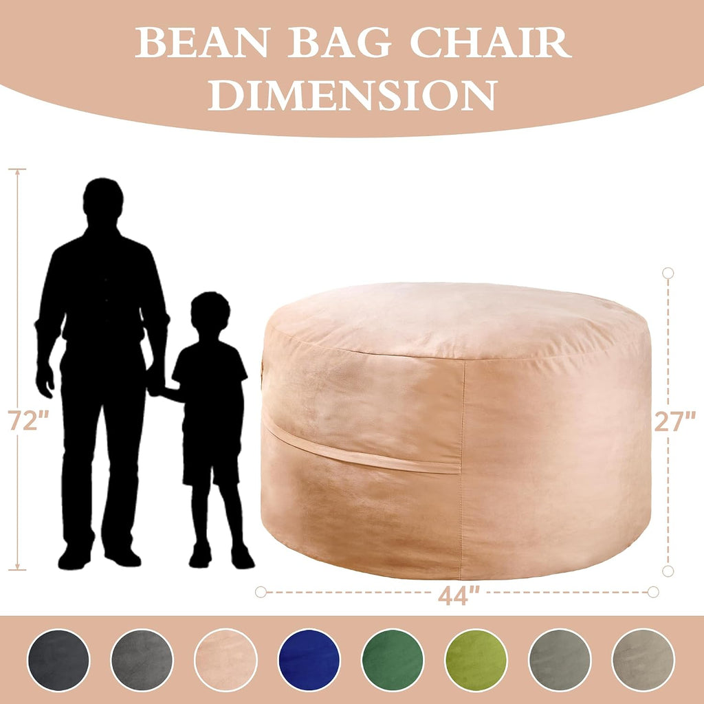4FT Bean Bag Chair, Bean Bag Chairs for Adults and Kids, Fluffy and Comfy Bean Bag with Velvet Cover, Bean Bag with Memory Foam Filled for Gaming, Living Room, Playroom (Yellowish Beige)