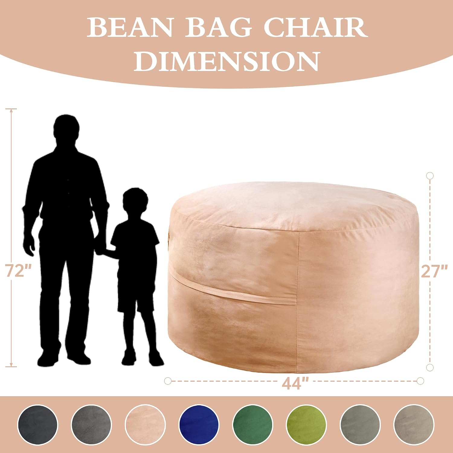 4FT Bean Bag Chair, Bean Bag Chairs for Adults and Kids, Fluffy and Comfy Bean Bag with Velvet Cover, Bean Bag with Memory Foam Filled for Gaming, Living Room, Playroom (Yellowish Beige)