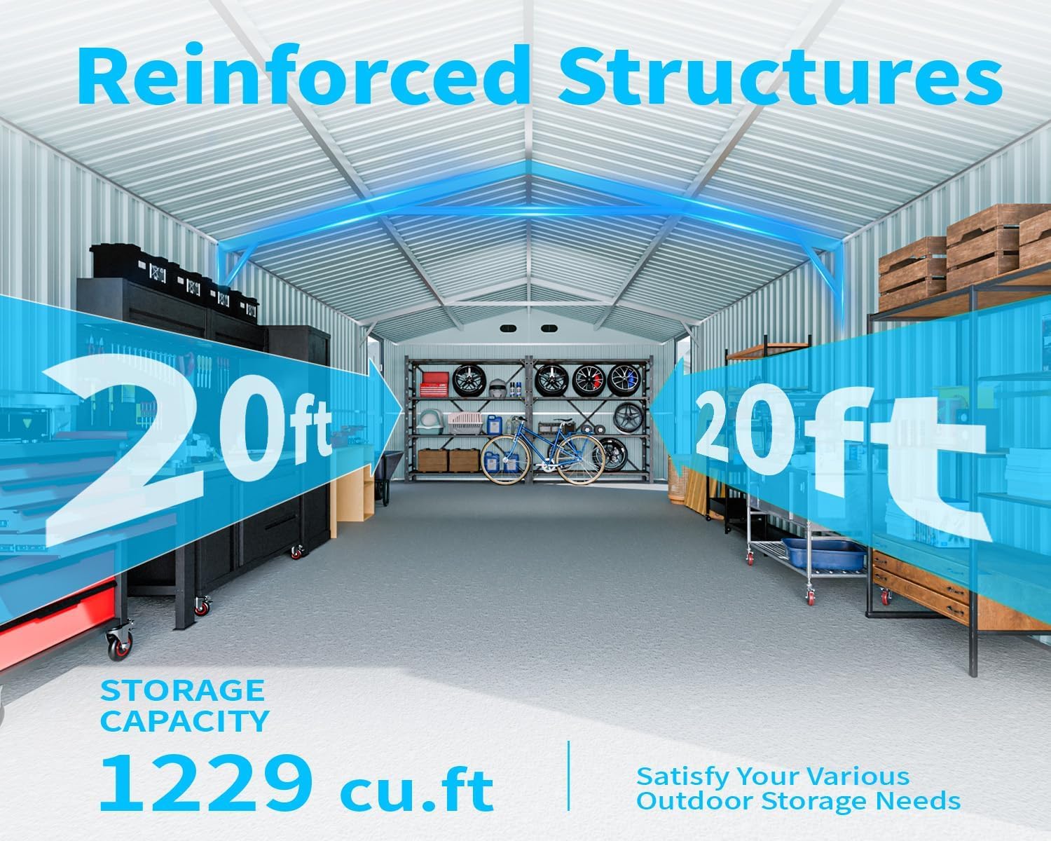 20 x 13 FT Metal Garage Shed, Large Metal Building Storage Shed with with 2 Lockable Doors&4 Air Vents, Galvanized Steel Prefab Shed Waterproof for Car, Truck, Bike, Tool, Dark Gray
