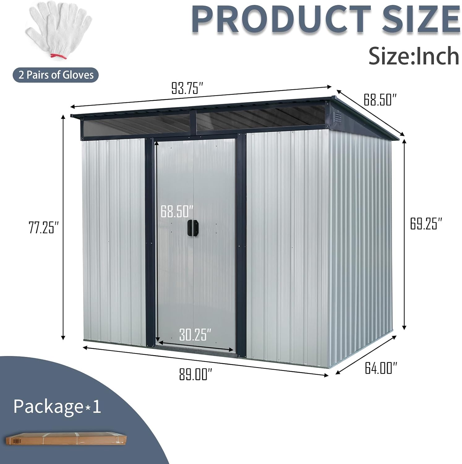 JT 8X6FT Outdoor Storage Shed, Galvanized Metal Garden Shed with Window and Metal Foundation, Tool Storage Shed for Patio Lawn Backyard (White-Black-8ft*6ft)
