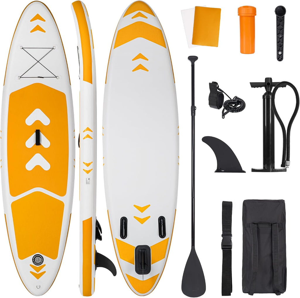 Paddle Board Inflatable120''x30'' Stand Up Paddle Board with SUP Board Accessories, Non-Slip Deck, Adjustable Paddle, Pump, Backpack & Leash for All Skill Level,Orange