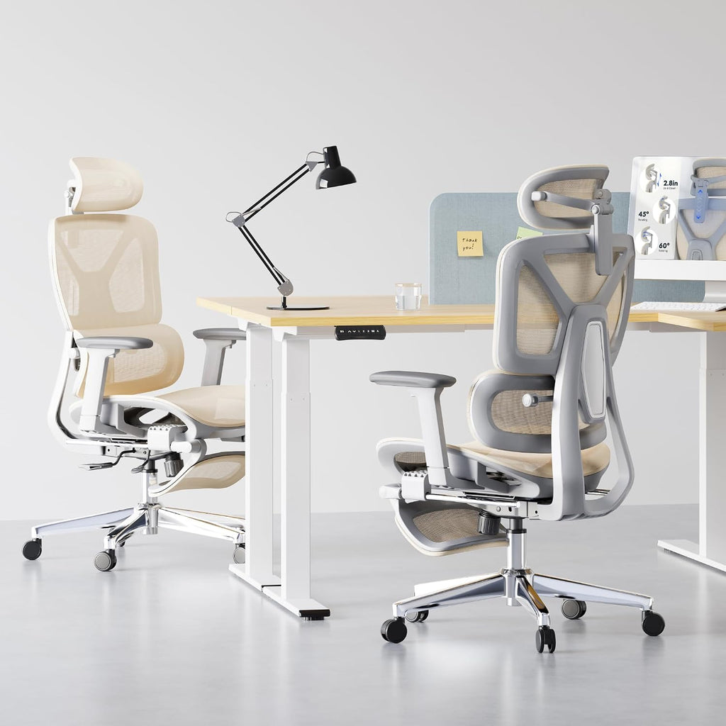 FLEXISPOT ErgoX Premium Ergonomic Office Chair with Footrest- Adjustable 3D Armrests, Dynamic Lumbar Support, Recline & Tilt Function, Mesh Seat, for Home & Office Use,Cream