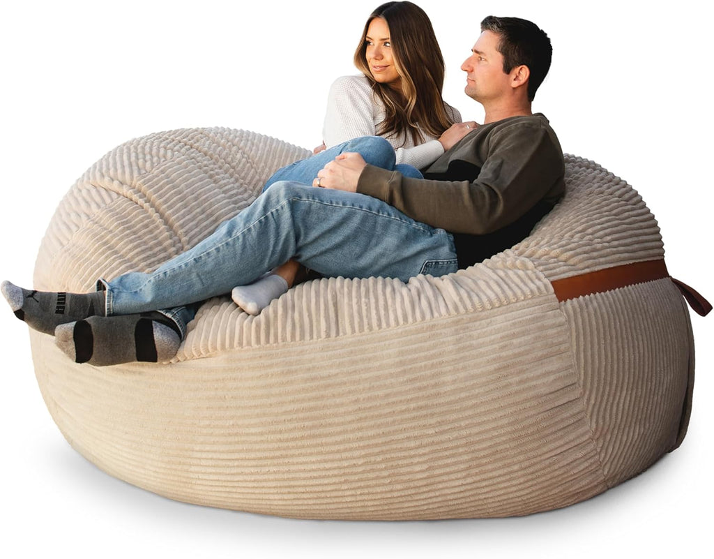 Big Joe Fuf 7Ft Giant Foam Bean Bag Chair, Oversized Couch with Removable Cover for Kids, Teens, Adults, Vanilla Latte Corded Plush, 7 Foot