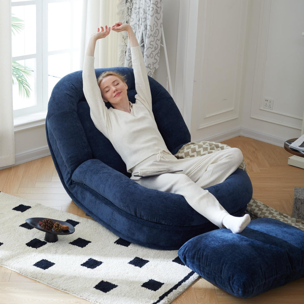 LouannTatami Foldable Lazy Sofa Bed Floor Chair - Adjustable Human Dog Bed for Adults Kids Floor Seats - Cozy Couch for Home Living Room (Blue, Medium)