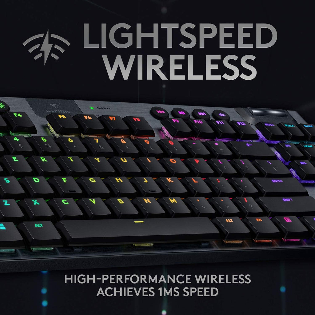 Logitech G915 TKL Tenkeyless Lightspeed Wireless RGB Mechanical Gaming Keyboard, Low Profile Switch Options, Lightsync RGB, Advanced Wireless and Bluetooth Support - Tactile,Black