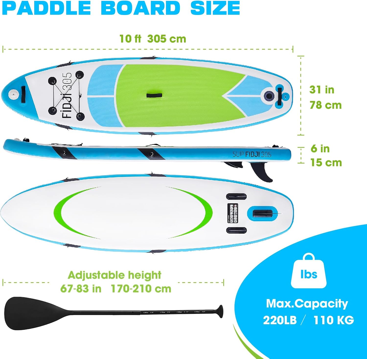 10' Inflatable Stand Up Paddle Board, Extra Wide SUP Blow Up Paddleboard with Adjustable Paddle, Kayak Seat Accessories, Non-Slip Comfort Deck for Adults & Youth of All Skill Levels