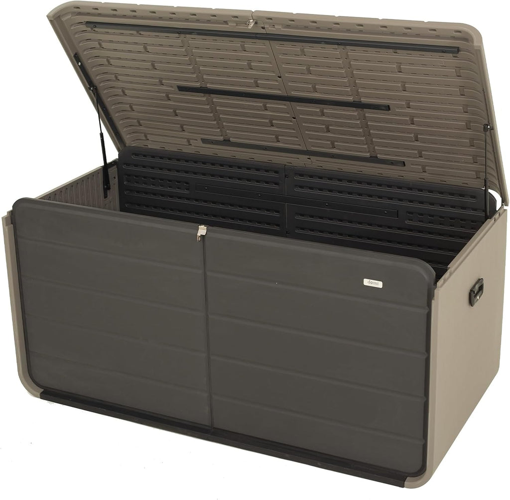 CHUNLY 160 Gallon Plastic Deck Box, Large Patio Storage Box with Lock, Wheels & Waterproof Lid for Outdoor Cushions, Garden and Pool Supplies (Gray)