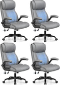 BESTFAIR Ergonomic Office Chair - Desk Computer Chair, Leather High Back Executive Chairs with Adjustable Lumbar Support & Flip Up Arms, Gray 4 Pack