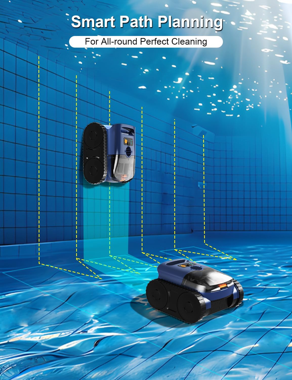 Cordless Robotic Cleaner, Cordless Pool Vacuum for Inground Pools up to 2150 Sq.ft, Wall and Waterline Cleaning Vacuum, Self-Parking Lasts 180 Mins
