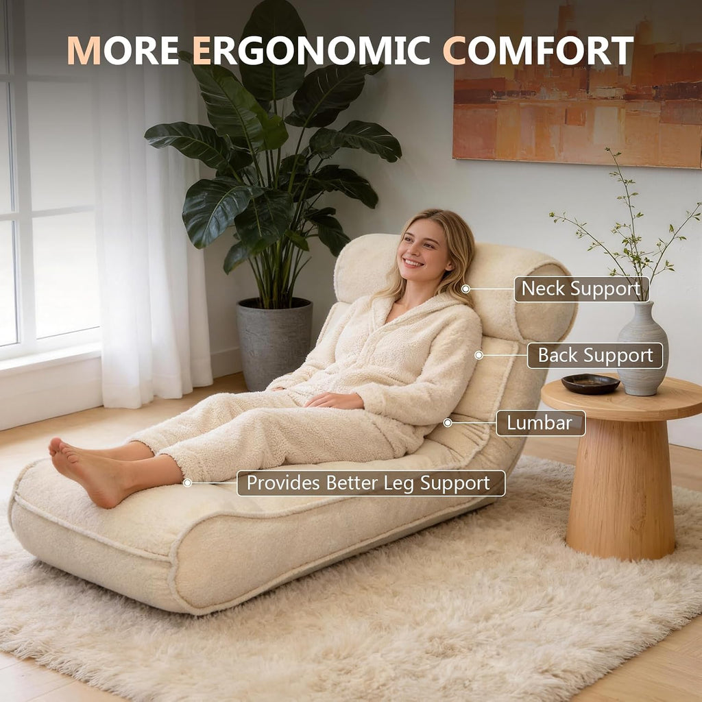 67'' Floor Chair with Back Support Meditation Chair Couch Recliner w Adjustable Backrest Lazy Floor Lounger Gaming Chair for Adults Sofa Bed Sleeper Chair Chaise Lounge Chair Indoor, Light Beige