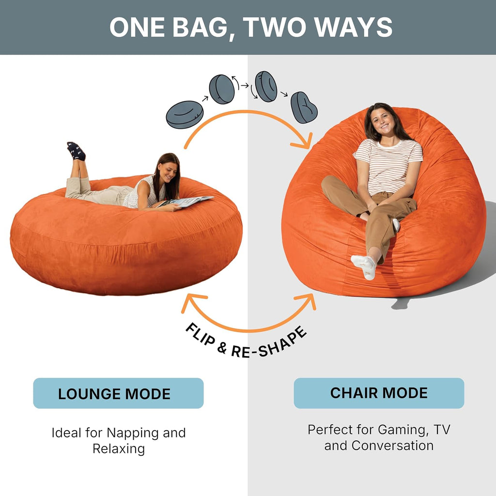 Jaxx 6 Foot Cocoon - 2-in-1 Convertible Bean Bag Bed & Large Bean Bag Chair for Adults, Mandarin