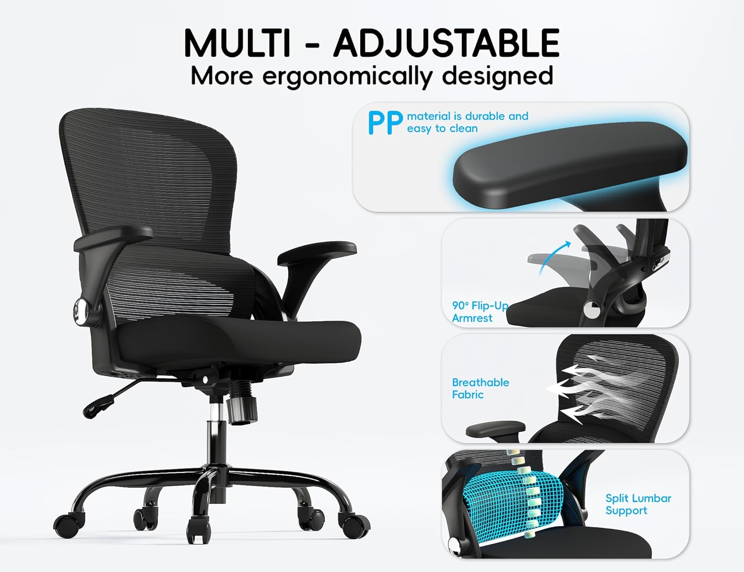 TRALT Office Chair - Ergonomic Office Chair with Back Support, Home Office Desk Chairs, 330lbs Wide Seat Big and Tall Office Chairs, Comfy Desk Chair for Work, Study, Office, Gaming (Black)