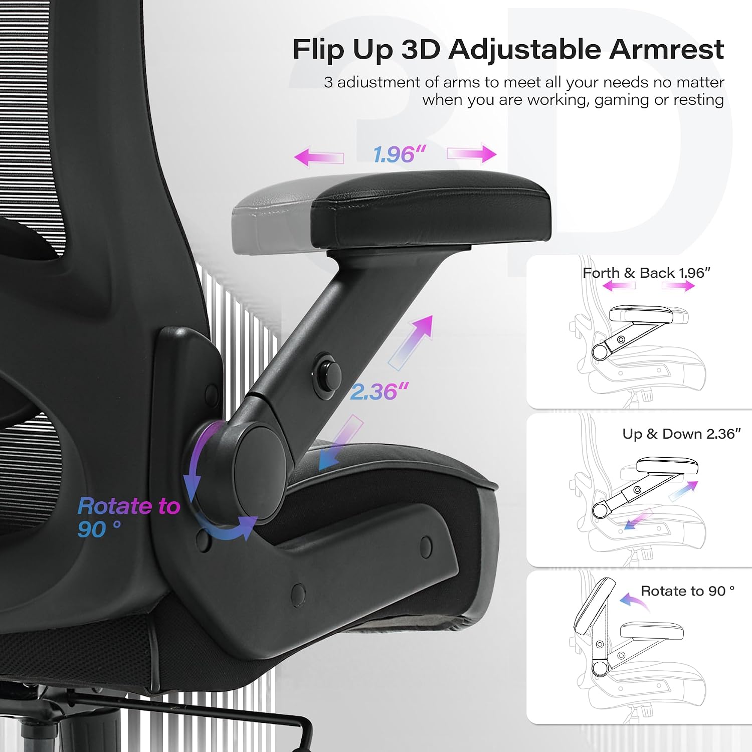 Big and Tall Office Chair 600lbs with 3D Flip Arms Adjustable Headrest - Heavy Duty Large Wheels Executive Computer Desk Chair, Ergonomic Lumbar Support Mesh High Back Plus Size Chair for Adults